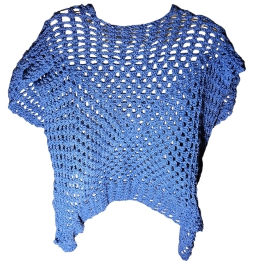 Handmade Blue Cotton Crochet Granny Square Cardigan Jacket